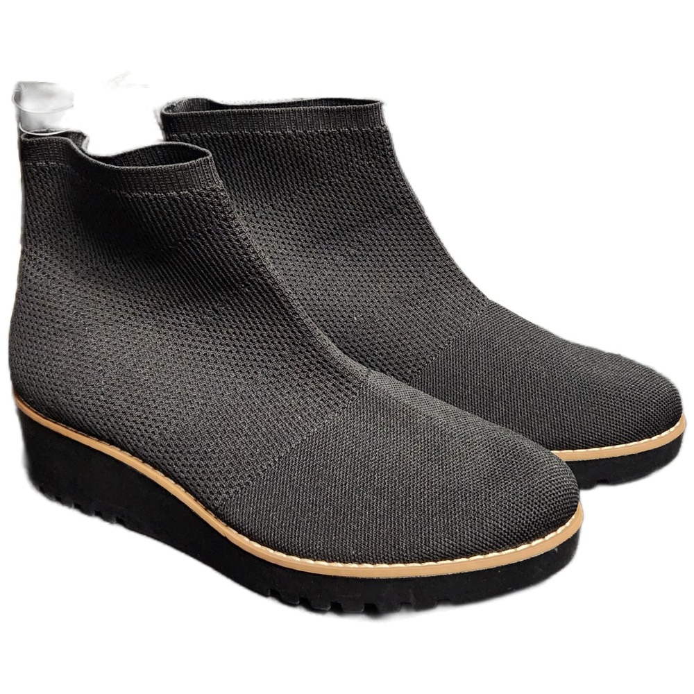 Time and Tru Womens Black Knit Wedge Comfort Ankle Boots Size 9